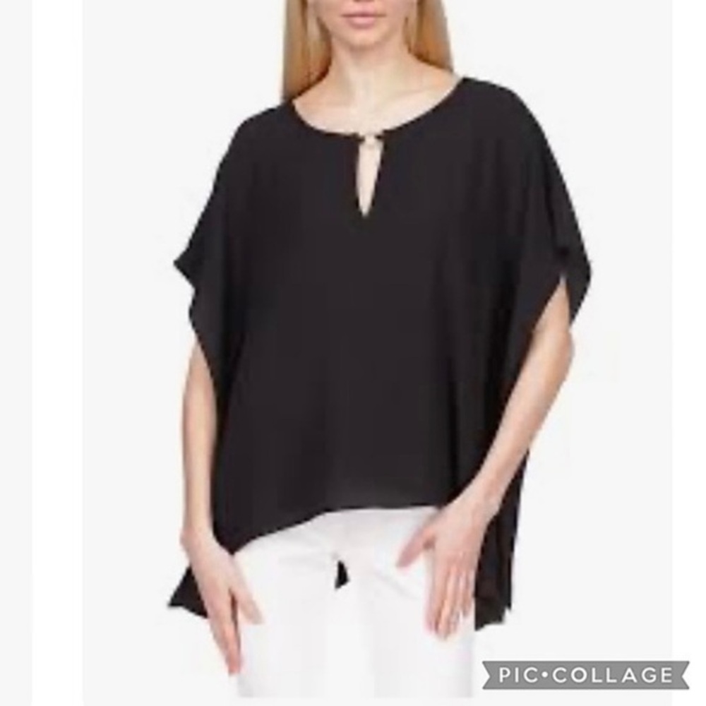 Joseph Ribkoff Top Black Kimono Short Sleeve Asymmetrical 2 Keyhole Chic